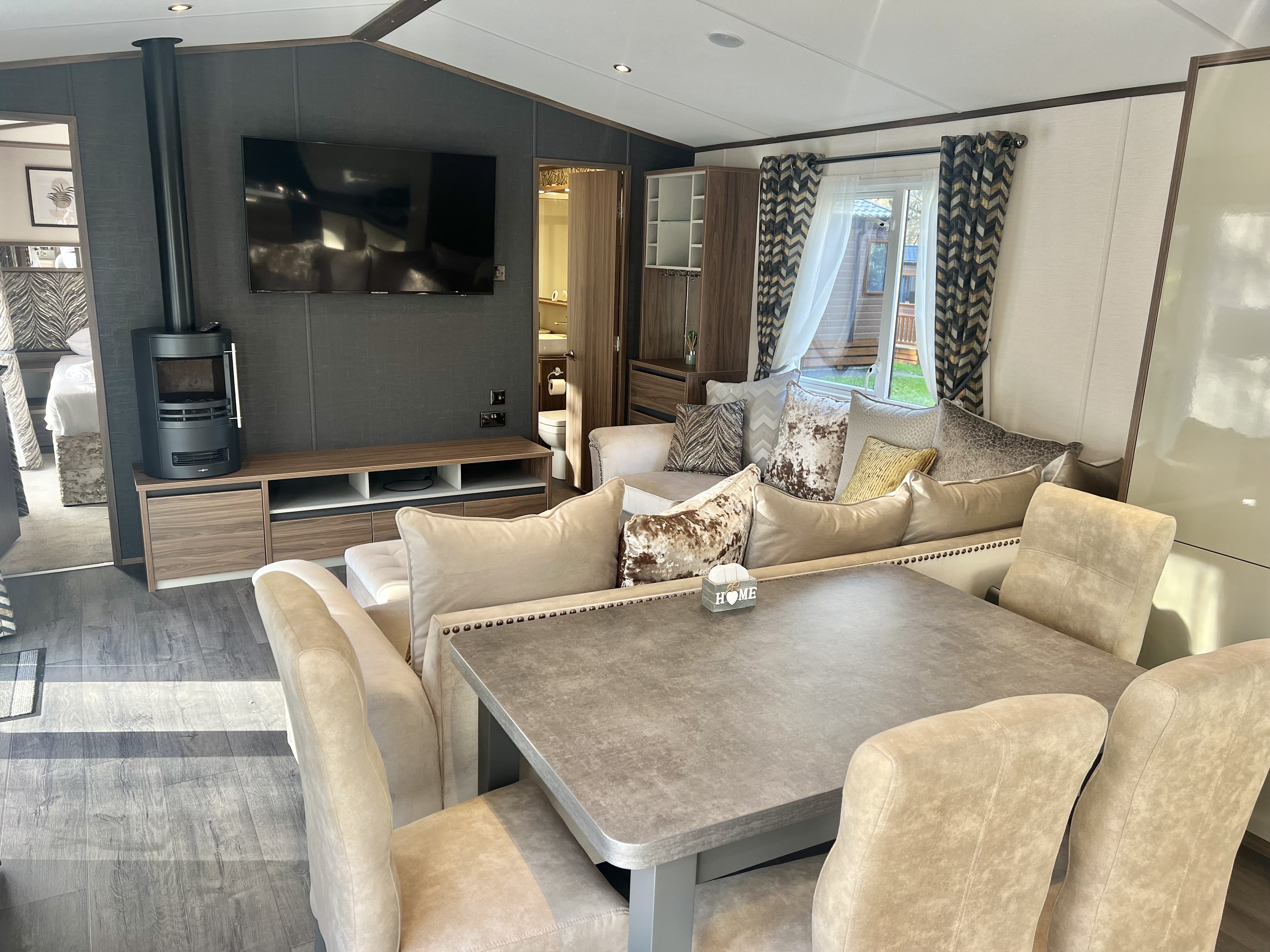 Carnaby Langham Centre Lounge Incl Decking exterior view – static caravan for sale on Parklink
