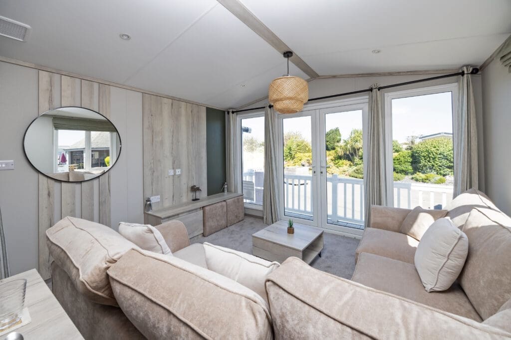 Victory Ripley open plan lounge interior – static caravan for sale on Parklink